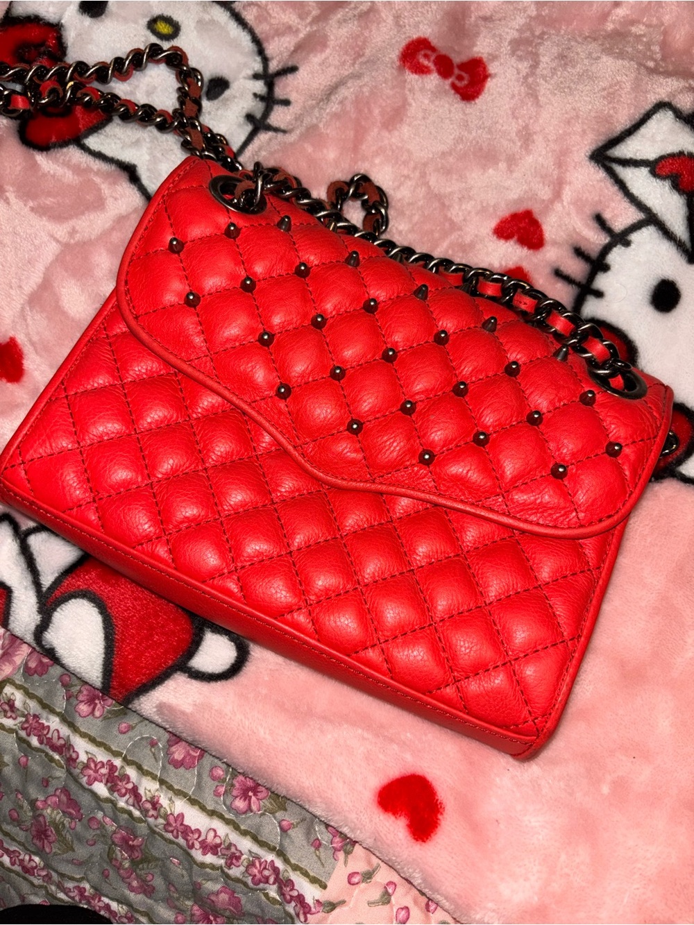 Rebecca Minkoff Quilted Red Chain Crossbody with Studs